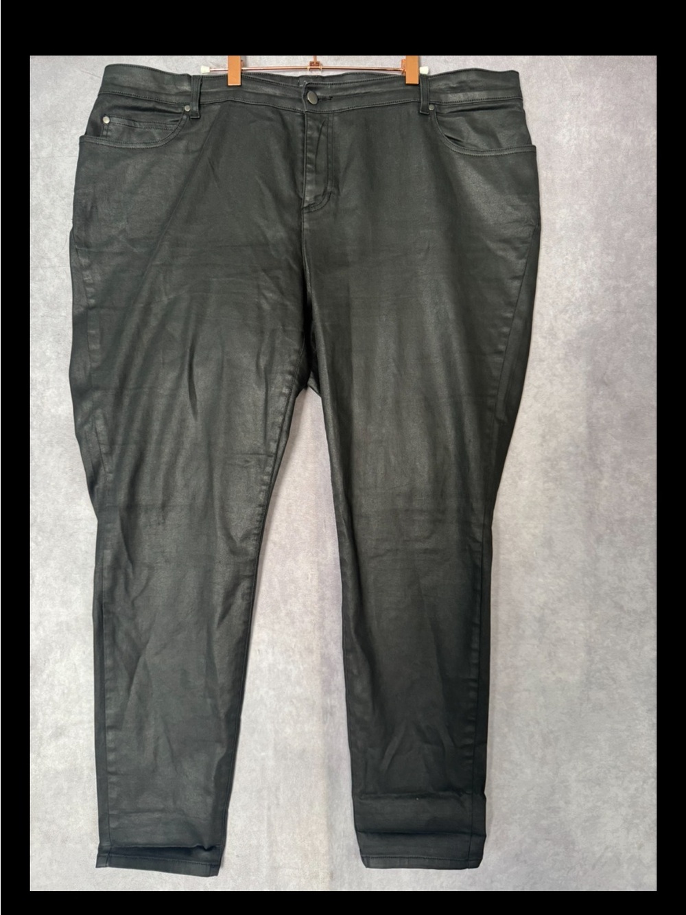 Eileen Fisher Pants Womens 20 Plus Black Coated Organic Cotton Denim Goth